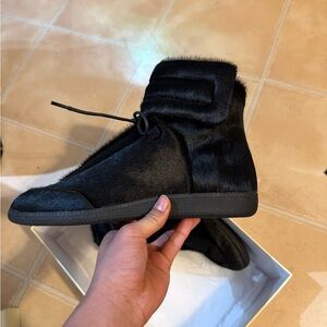 Black Maison Margiela high top futures with horse hair.
